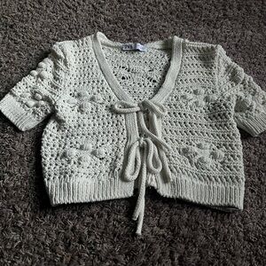 Zara Cream Textured Cardigan